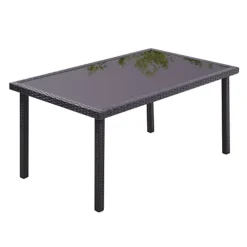 Livingandhome Black Rustic Rectangle Outdoor Wicker Table With Tempered Glass Tabletop 150cm -Cheap Grow And Trim Store livingandhome black rustic rectangle outdoor wicker table with tempered glass tabletop 150cm0735940289719 04c MP