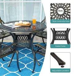 Livingandhome Black Vintage Round Cast Aluminum Garden Bistro Table With Parasol Hole 90 Cm -Cheap Grow And Trim Store livingandhome black vintage round cast aluminum garden bistro table with parasol hole 90 cm0735940233262 04c MP