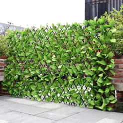 Livingandhome Expanding Artificial Green Apple Leaves Privacy Fence Garden Trellis 180 X 90 Cm