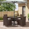 Livingandhome Set Of 5 Brown Garden Patio Furnituer Set Square Glass Umbrella Table And Rattan Chairs 105 Cm