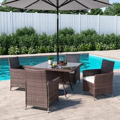 Livingandhome Set Of 5 Brown Garden Patio Furnituer Set Square Glass Umbrella Table And Rattan Chairs 105 Cm -Cheap Grow And Trim Store livingandhome set of 5 brown garden patio furnituer set square glass umbrella table and rattan chairs 105 cm0735940264983 03c MP