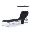 LIVIVO Folding Sun Lounger - Adjustable Back, Leg Rests & Sunshade With Side Pockets - Black