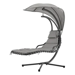 LIVIVO Luxury Soft Padded Hanging Sun Lounger With A Canopy - Outdoor Garden Hammock For Patio, Decking & Balcony - Grey
