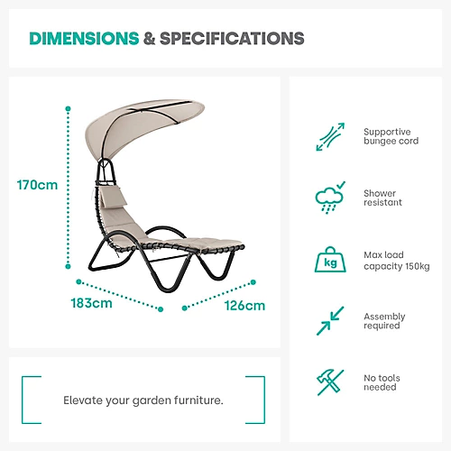 LIVIVO Luxury Soft Padded Sun Lounger With A Canopy - Outdoor Garden Furniture For Patio, Decking & Balcony - Beige 3 LIVIVO Luxury Soft Padded Sun Lounger With A Canopy - Outdoor Garden Furniture For Patio, Decking & Balcony - Beige - Image 3