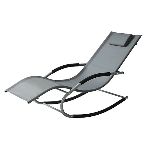 Lugano Textilene Rocking Sun Lounger With Pillow - Grey 1 Lugano Textilene Rocking Sun Lounger With Pillow - Grey