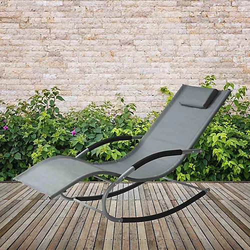 Lugano Textilene Rocking Sun Lounger With Pillow - Grey 2 Lugano Textilene Rocking Sun Lounger With Pillow - Grey - Image 2