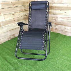 Multi Position Textoline Garden Relaxer Chair Lounger - All Black -Cheap Grow And Trim Store multi position textoline garden relaxer chair lounger all black5060907221309 02c MP