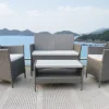 Nice 4 Piece Outdoor Sofa Grey Rattan Garden Set With Polywood Coffee Table Armchairs White Seat Cushions