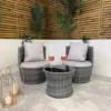 Outdoor Grey Rattan With Light Grey Cushions Garden Patio Stackable Vase Bistro Chair And Table Set