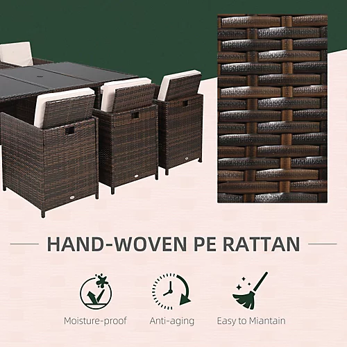Outsunny 11PC Garden Rattan Dining Set Cushion Patio Table Chair Conservatory Brown 4 Outsunny 11PC Garden Rattan Dining Set Cushion Patio Table Chair Conservatory Brown - Image 4