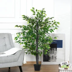 Outsunny 145cm Artificial Banyan Plant Faux Decor Tree W/ Pot Indoor Outdoor