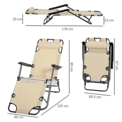 Outsunny 2 In 1 Outdoor Folding Sun Lounger W/ Adjustable Back And Pillow Beige -Cheap Grow And Trim Store outsunny 2 in 1 outdoor folding sun lounger w adjustable back and pillow beige5056534538125 03c MP