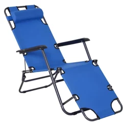Outsunny 2 In 1 Outdoor Folding Sun Lounger W/ Adjustable Back And Pillow Blue -Cheap Grow And Trim Store outsunny 2 in 1 outdoor folding sun lounger w adjustable back and pillow blue5056029882641 02c MP