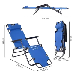 Outsunny 2 In 1 Outdoor Folding Sun Lounger W/ Adjustable Back And Pillow Blue -Cheap Grow And Trim Store outsunny 2 in 1 outdoor folding sun lounger w adjustable back and pillow blue5056029882641 03c MP