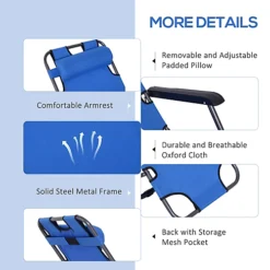 Outsunny 2 In 1 Outdoor Folding Sun Lounger W/ Adjustable Back And Pillow Blue -Cheap Grow And Trim Store outsunny 2 in 1 outdoor folding sun lounger w adjustable back and pillow blue5056029882641 06c MP