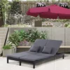 Outsunny 2 Person Rattan Lounger Adjustable Double Chaise Chair With Cushion Black