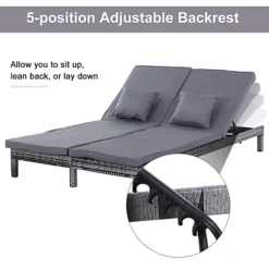 Outsunny 2 Person Rattan Lounger Adjustable Double Chaise Chair With Cushion Grey -Cheap Grow And Trim Store outsunny 2 person rattan lounger adjustable double chaise chair with cushion grey5056399103889 06c MP