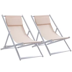 Outsunny 2Pcs Texteline Chaise Lounge Recliner Chair Adjust Lounger Patio Beige -Cheap Grow And Trim Store outsunny 2pcs texteline chaise lounge recliner chair adjust lounger patio beige5056534554279 02c MP