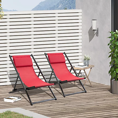 Outsunny 2Pcs Texteline Chaise Lounge Recliner Chair Adjust Lounger Patio Red 1 Outsunny 2Pcs Texteline Chaise Lounge Recliner Chair Adjust Lounger Patio Red