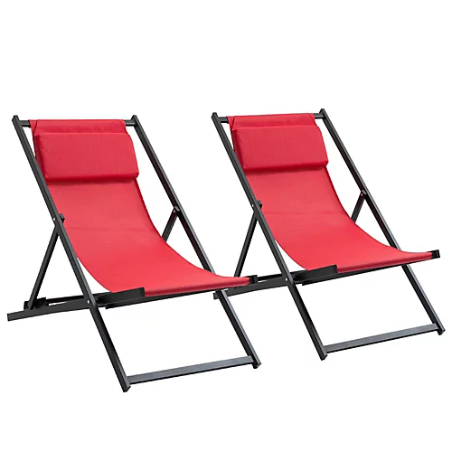 Outsunny 2Pcs Texteline Chaise Lounge Recliner Chair Adjust Lounger Patio Red 2 Outsunny 2Pcs Texteline Chaise Lounge Recliner Chair Adjust Lounger Patio Red - Image 2