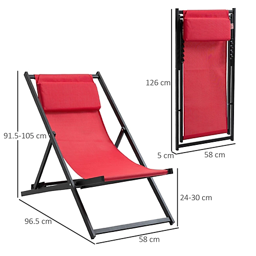 Outsunny 2Pcs Texteline Chaise Lounge Recliner Chair Adjust Lounger Patio Red 3 Outsunny 2Pcs Texteline Chaise Lounge Recliner Chair Adjust Lounger Patio Red - Image 3