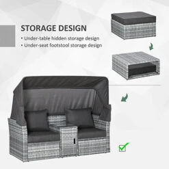 Outsunny 3 PC Outdoor Rattan Daybed Sofa Stool Table Set With Canopy, Cushion -Cheap Grow And Trim Store outsunny 3 pc outdoor rattan daybed sofa stool table set with canopy cushion5056399123061 06c MP