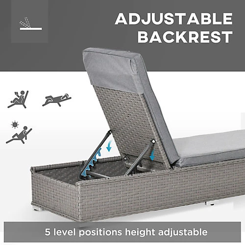 Outsunny 3 PCS Outdoor Rattan Lounger Table Sectional Conversation Furniture Set 4 Outsunny 3 PCS Outdoor Rattan Lounger Table Sectional Conversation Furniture Set - Image 4