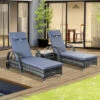 Outsunny 3 PCS Rattan Lounger Recliner Bed Garden Furniture Set With Side Table