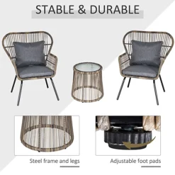 Outsunny 3 PCS Webbed PE Rattan Outdoor Patio Set With Cushions Steel Frame Grey -Cheap Grow And Trim Store outsunny 3 pcs webbed pe rattan outdoor patio set with cushions steel frame grey5056399122811 06c MP