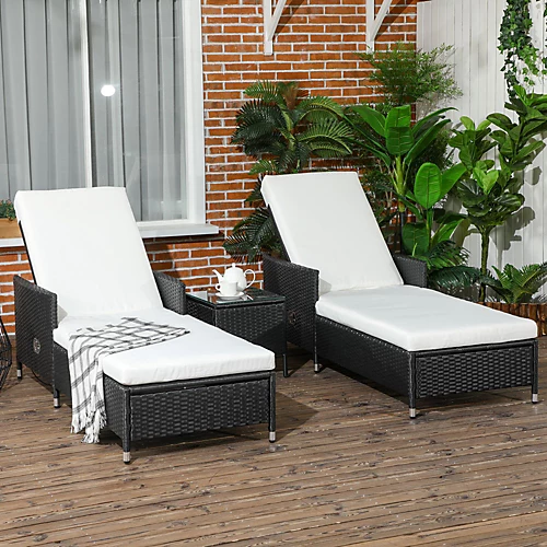 Outsunny 3-Pieces Rattan Sun Lounger, Patio Chaise Lounge Chair Set With Adjustable Backrest, Soft Cushions, Cream White 1 Outsunny 3-Pieces Rattan Sun Lounger, Patio Chaise Lounge Chair Set With Adjustable Backrest, Soft Cushions, Cream White