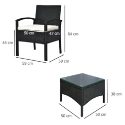 Outsunny 3PC Garden Rattan Bistro Set Balcony Dining Table 2 Seater Chair Black -Cheap Grow And Trim Store outsunny 3pc garden rattan bistro set balcony dining table 2 seater chair black5055974878099 03c MP