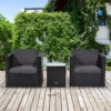 Outsunny 3Pcs Patio 2 Seater Rattan Sofa Garden Furniture Set Coffee With Cushions Black