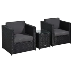 Outsunny 3Pcs Patio 2 Seater Rattan Sofa Garden Furniture Set Coffee With Cushions Black -Cheap Grow And Trim Store outsunny 3pcs patio 2 seater rattan sofa garden furniture set coffee with cushions black5056029833001 02c MP