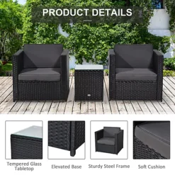 Outsunny 3Pcs Patio 2 Seater Rattan Sofa Garden Furniture Set Coffee With Cushions Black -Cheap Grow And Trim Store outsunny 3pcs patio 2 seater rattan sofa garden furniture set coffee with cushions black5056029833001 06c MP