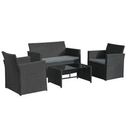 Outsunny 4pc Patio Garden Rattan Wicker Sofa 2-Seater Loveseat Chair Table Black 5 Outsunny 4pc Patio Garden Rattan Wicker Sofa 2-Seater Loveseat Chair Table Black -Cheap Grow And Trim Store outsunny 4pc patio garden rattan wicker sofa 2 seater loveseat chair table black5056399103445 02c MP