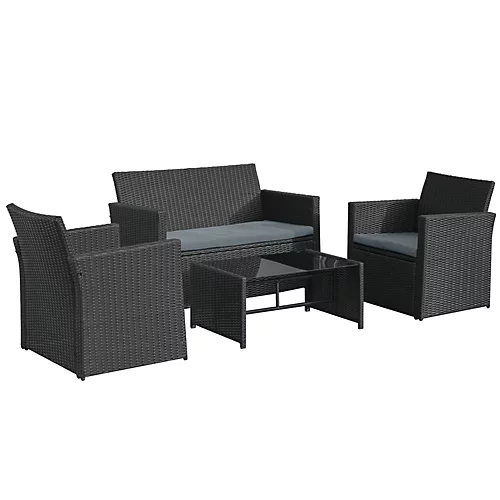 Outsunny 4pc Patio Garden Rattan Wicker Sofa 2-Seater Loveseat Chair Table Black 2 Outsunny 4pc Patio Garden Rattan Wicker Sofa 2-Seater Loveseat Chair Table Black - Image 2