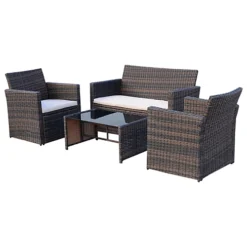 Outsunny 4pc Patio Garden Rattan Wicker Sofa 2-Seater Loveseat Chair Table Brown -Cheap Grow And Trim Store outsunny 4pc patio garden rattan wicker sofa 2 seater loveseat chair table brown5056399103483 02c MP