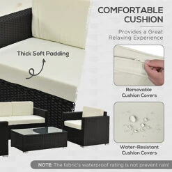 Outsunny 4PC Rattan Sofa Set Outdoor Coffee Table Chair Wicker Garden Furniture Black -Cheap Grow And Trim Store outsunny 4pc rattan sofa set outdoor coffee table chair wicker garden furniture black5055974882645 06c MP