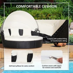 Outsunny 5 PCs Cushioned Outdoor Plastic Rattan Round Sofa Bed Table Set Black -Cheap Grow And Trim Store outsunny 5 pcs cushioned outdoor plastic rattan round sofa bed table set black5056029885734 06c MP