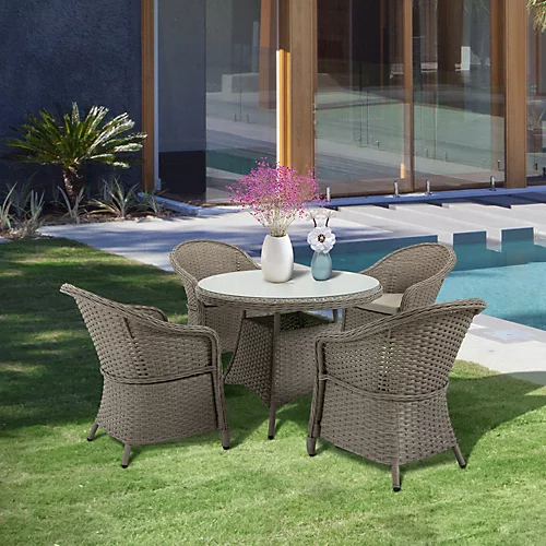 Outsunny 5 PCS Outdoor Patio PE Rattan Dining Set With Umbrella Hole 1 Outsunny 5 PCS Outdoor Patio PE Rattan Dining Set With Umbrella Hole