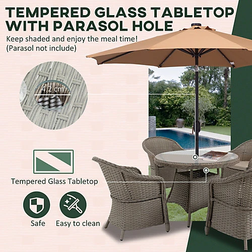 Outsunny 5 PCS Outdoor Patio PE Rattan Dining Set With Umbrella Hole 4 Outsunny 5 PCS Outdoor Patio PE Rattan Dining Set With Umbrella Hole - Image 4