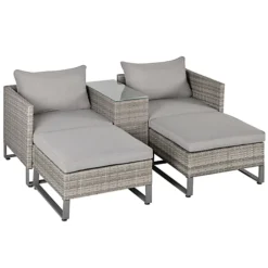 Outsunny 5pcs Patio Rattan Chaise Lounge Double Sofa Bed With Coffee Table 5 Outsunny 5pcs Patio Rattan Chaise Lounge Double Sofa Bed With Coffee Table -Cheap Grow And Trim Store outsunny 5pcs patio rattan chaise lounge double sofa bed with coffee table5056399126802 02c MP