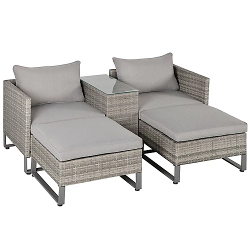 Outsunny 5pcs Patio Rattan Chaise Lounge Double Sofa Bed With Coffee Table 2 Outsunny 5pcs Patio Rattan Chaise Lounge Double Sofa Bed With Coffee Table - Image 2