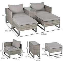 Outsunny 5pcs Patio Rattan Chaise Lounge Double Sofa Bed With Coffee Table 6 Outsunny 5pcs Patio Rattan Chaise Lounge Double Sofa Bed With Coffee Table -Cheap Grow And Trim Store outsunny 5pcs patio rattan chaise lounge double sofa bed with coffee table5056399126802 03c MP