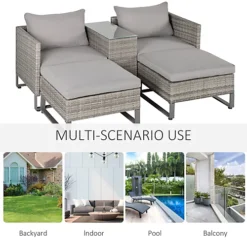 Outsunny 5pcs Patio Rattan Chaise Lounge Double Sofa Bed With Coffee Table 7 Outsunny 5pcs Patio Rattan Chaise Lounge Double Sofa Bed With Coffee Table -Cheap Grow And Trim Store outsunny 5pcs patio rattan chaise lounge double sofa bed with coffee table5056399126802 06c MP