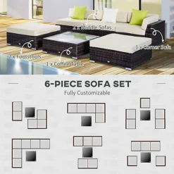Outsunny 6 Pieces Rattan Furniture Set Conservatory Sofa Deluxe Wicker Garden Brown -Cheap Grow And Trim Store outsunny 6 pieces rattan furniture set conservatory sofa deluxe wicker garden brown5055974873377 06c MP
