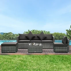 Outsunny 6 Pieces Rattan Furniture Set Garden Sofa Conservatory Wicker Grey