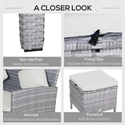 Outsunny 6Pcs Rattan Sofa Set Coffee Table Footstool Outdoor With Cushion Mixed Grey -Cheap Grow And Trim Store outsunny 6pcs rattan sofa set coffee table footstool outdoor with cushion mixed grey5056399103803 06c MP