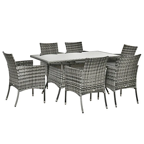 Outsunny 7pc Rattan Garden Furniture Dining Set Wicker Patio Conservatory Seater Grey 2 Outsunny 7pc Rattan Garden Furniture Dining Set Wicker Patio Conservatory Seater Grey - Image 2