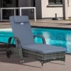 Outsunny Adjustable Wicker Rattan Sun Lounger Recliner Chair With Cushion Grey